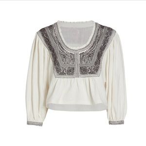 Free People Iggie Embroidered Blouse in Ivory/Black Bean. Size Small